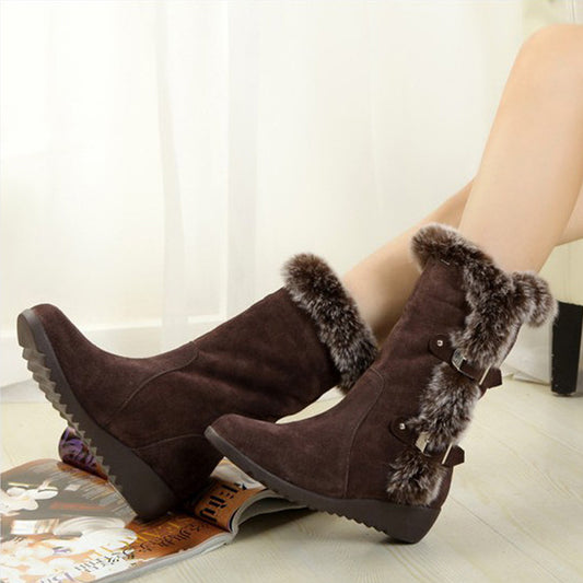 Krispfy Orignals USA - Women Casual Warm Fur Mid-Calf Boots Shoes  I Round Toe Flats Snow Boots Shoes