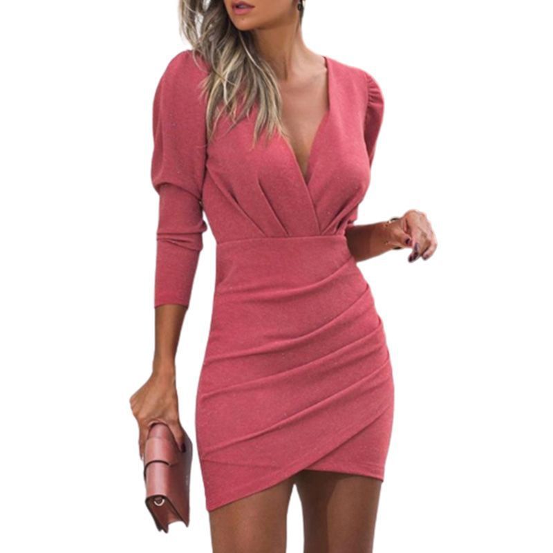 Krispfy.com Thin Women's Solid Color Hedging Long Sleeve Dress