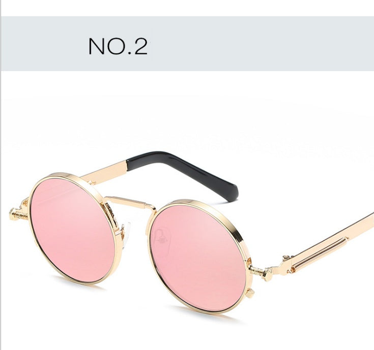 New spring mirror leg sunglasses Metal round frame retro sunglasses Colorful reflective European and American trend sunglasses