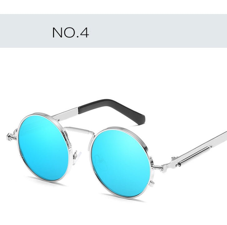 New spring mirror leg sunglasses Metal round frame retro sunglasses Colorful reflective European and American trend sunglasses