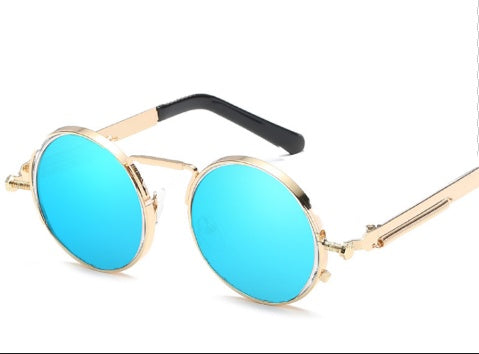 New spring mirror leg sunglasses Metal round frame retro sunglasses Colorful reflective European and American trend sunglasses