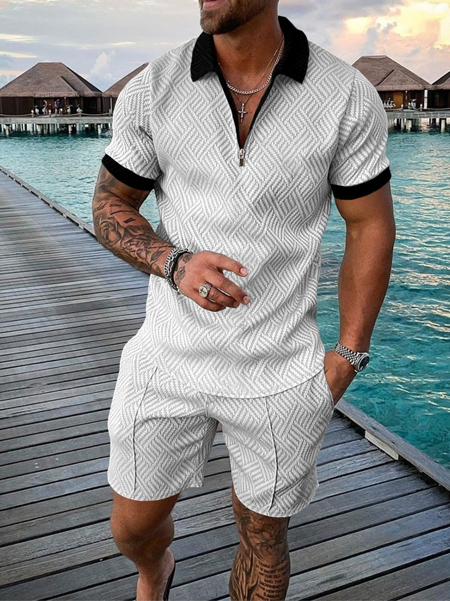 Krispfy Orignals - Men's Casual Color Contrast POLO Zip Lapel Shirt Short Sleeve Suit - Luxury Edition