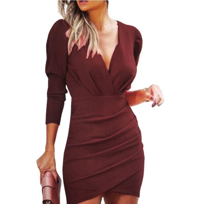 Krispfy.com Thin Women's Solid Color Hedging Long Sleeve Dress