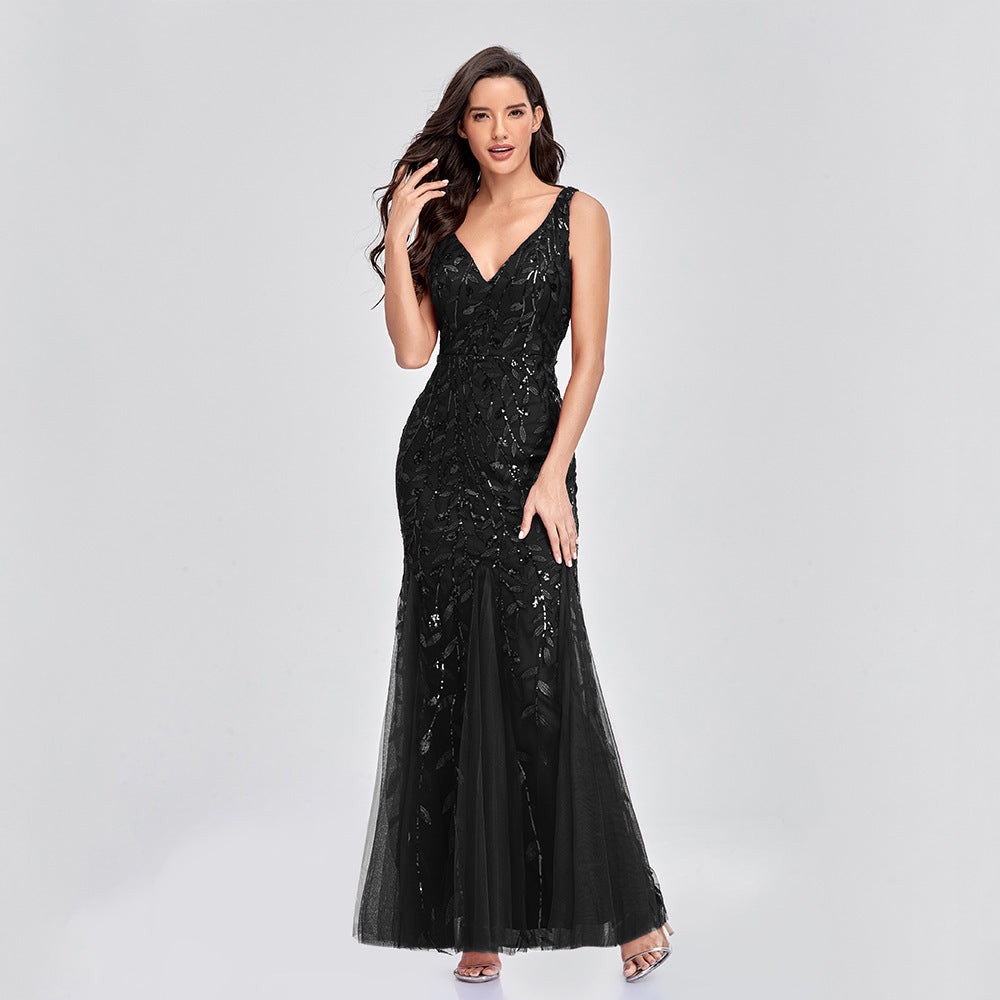 Krispfy.com - Sexy Long Dress Sleeveless V-neck Embroidered Mermaid Dress