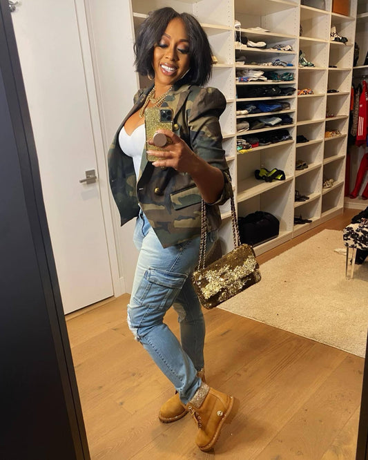 Elegant Women's Camo Print Jacket - Chic Double-Breasted, Long Sleeve Outerwear With Flap Pockets, Polyester, Perfect For Spring-Fall, Cute Jacket