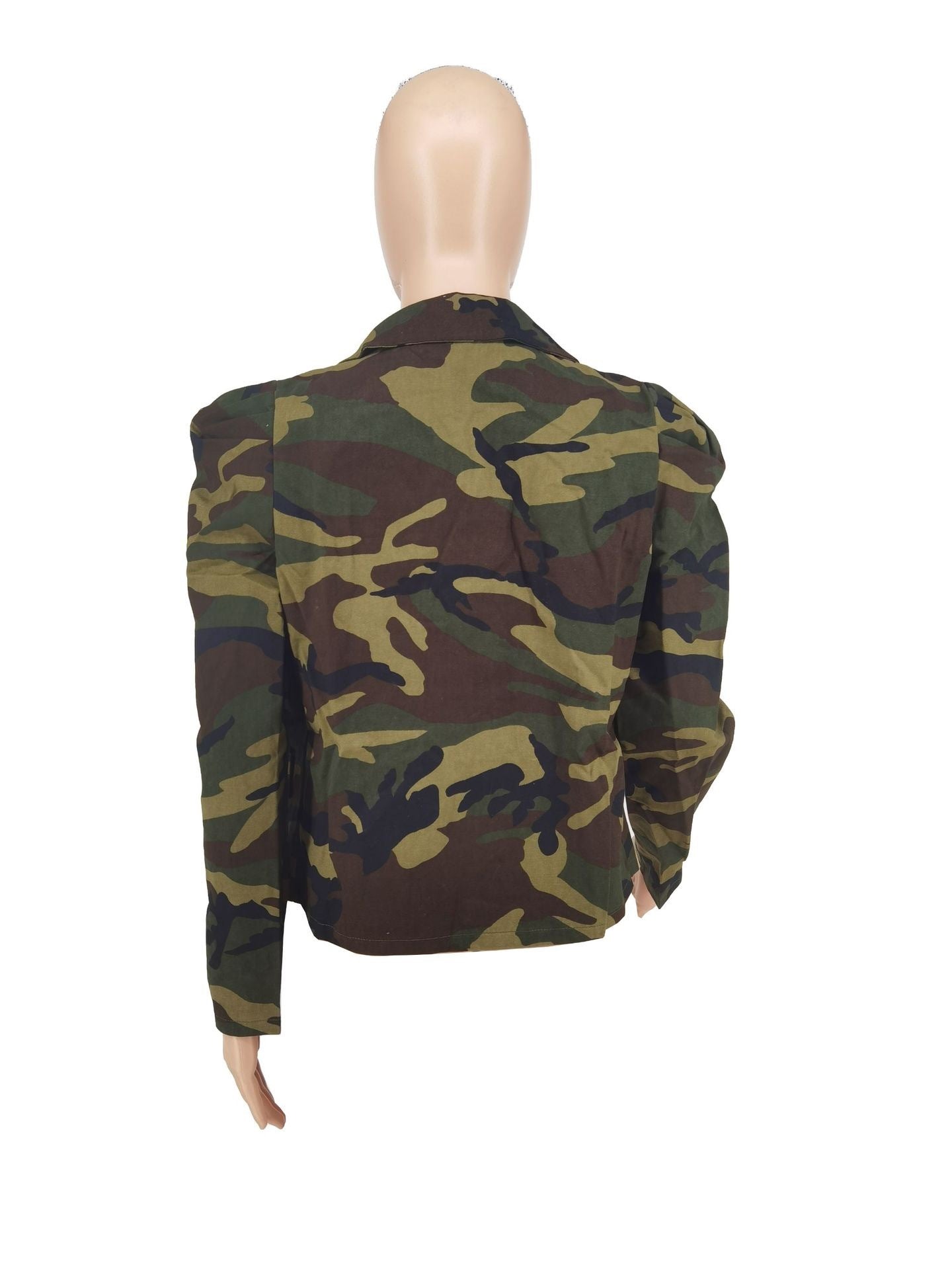Elegant Women's Camo Print Jacket - Chic Double-Breasted, Long Sleeve Outerwear With Flap Pockets, Polyester, Perfect For Spring-Fall, Cute Jacket