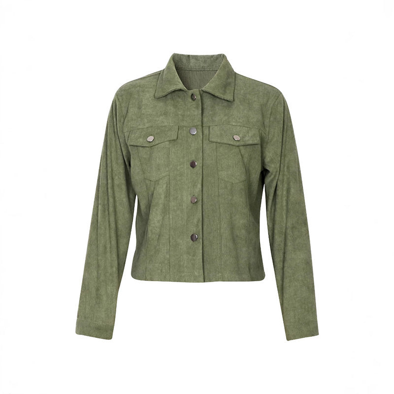 Women's Corduroy Long Sleeve Jacket - Casual Button-Up Coat With Flap Pockets, Fall & Spring Fashion Outerwear