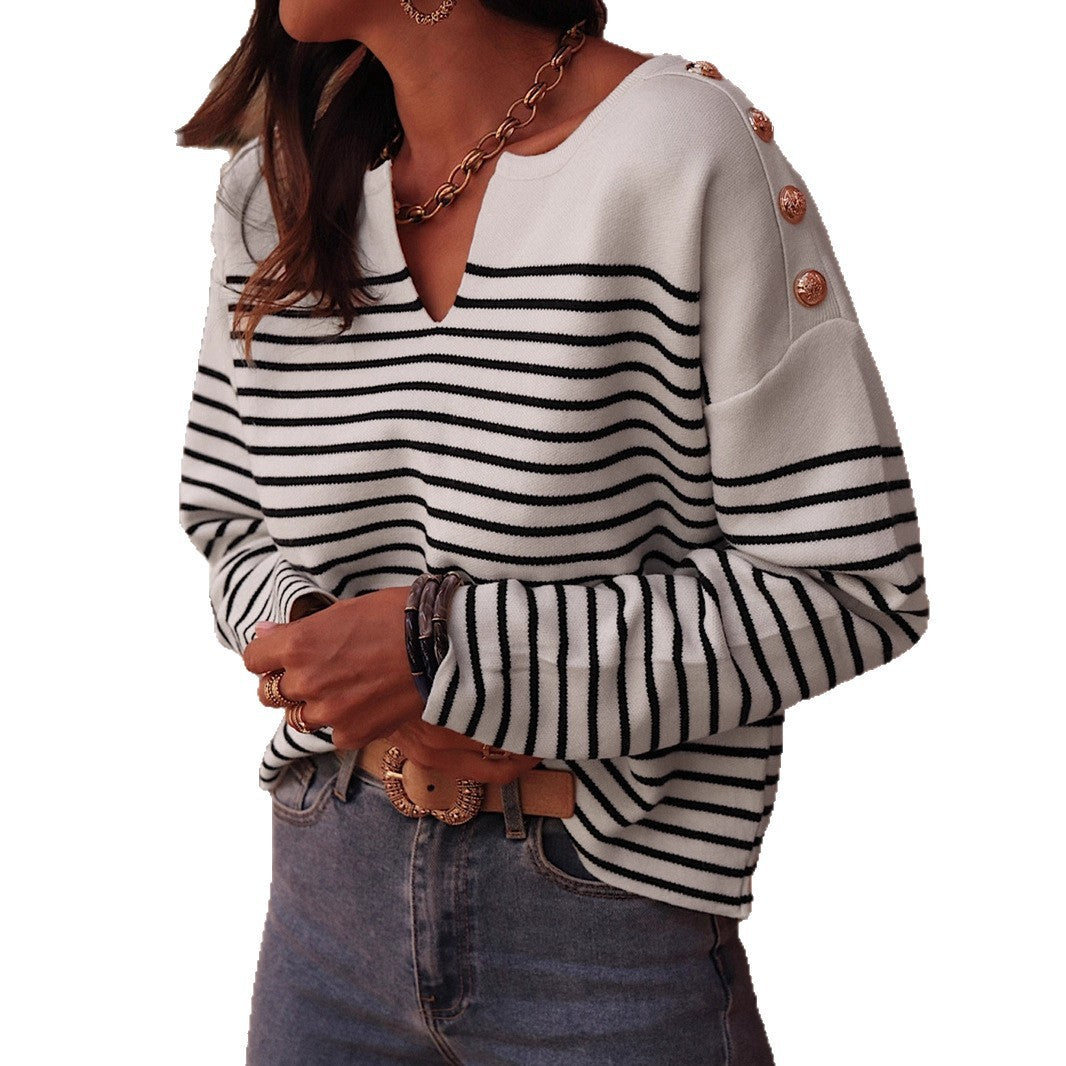 Contrast Color Striped Women's Autumnwinter Sweater
