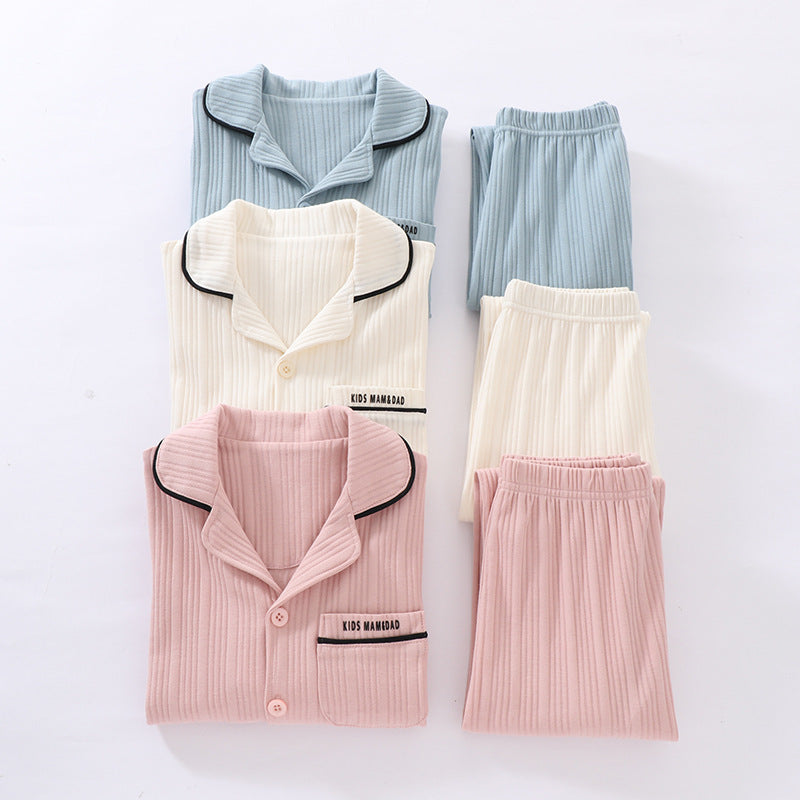 Children's Parent-child Homewear Suit Lapel Cotton