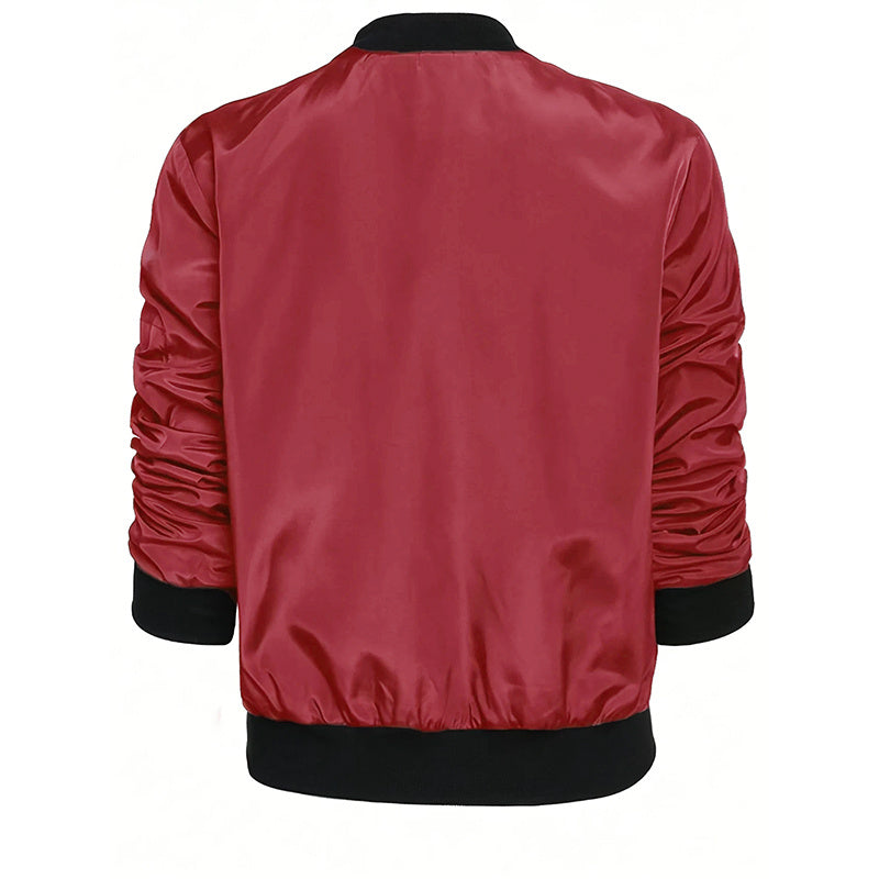 Women's Zippered Long-Sleeve Stand Collar Jacket Color-Blocked Spring & Fall Fashion Minimalist Top