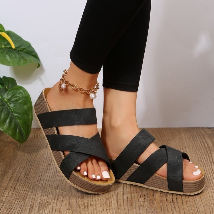 Krispfy Orignals USA - Women Cross-strap Slippers Summer I Platform Sandals I  Flat Beach Shoes