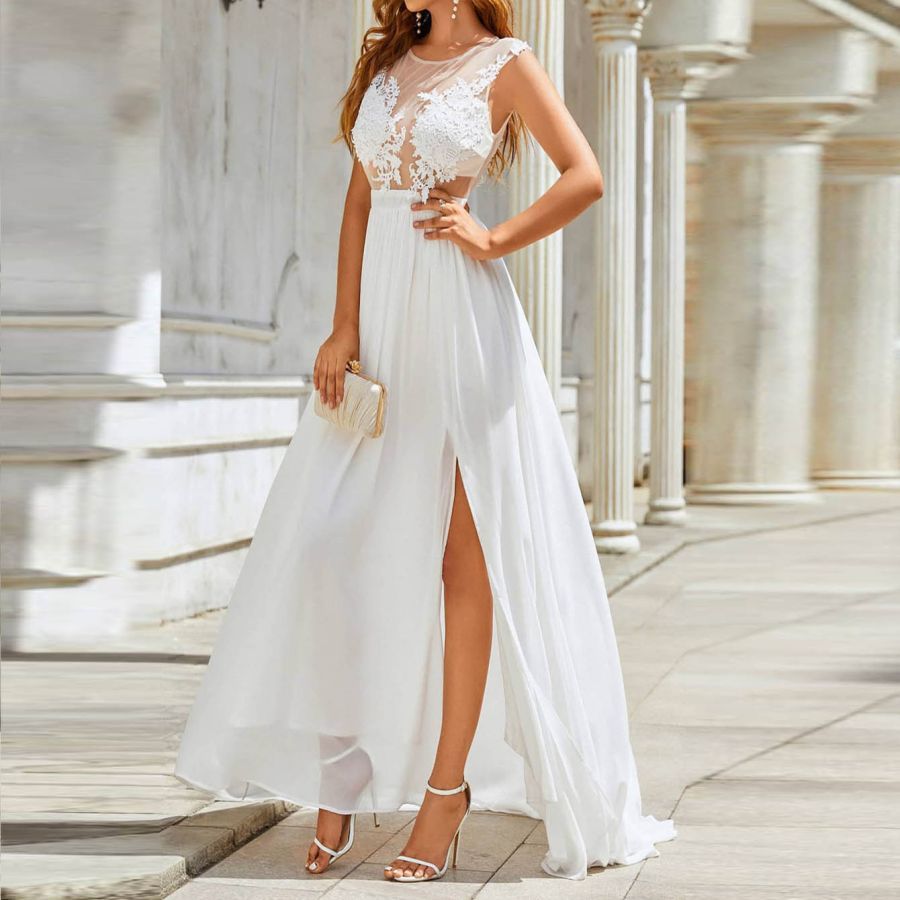 Krispfy.com - Chiffon Lace Trailing Wedding Large Swing Dress