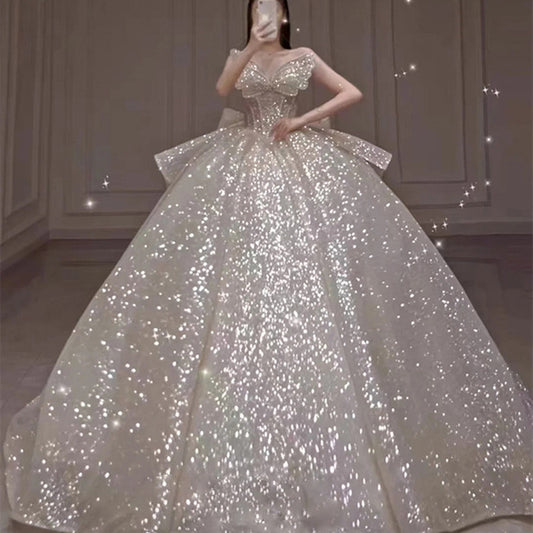 Krispfy.com Long Trailing Retro Wedding Dress