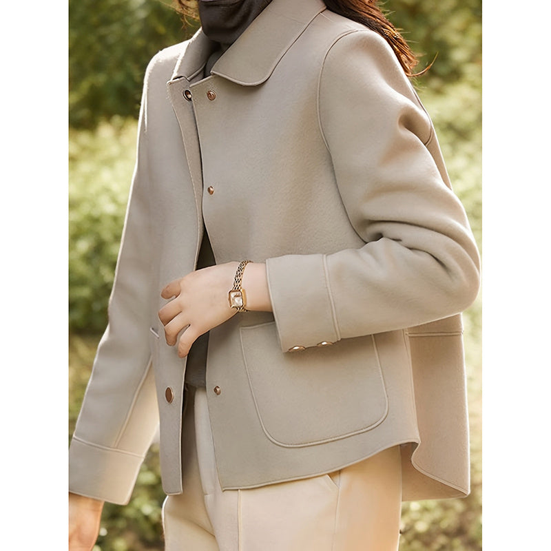 Women's Lightweight Autumn Short Coat - Single Breasted Turn Down Collar Long Sleeve Casual Outwear Jacket