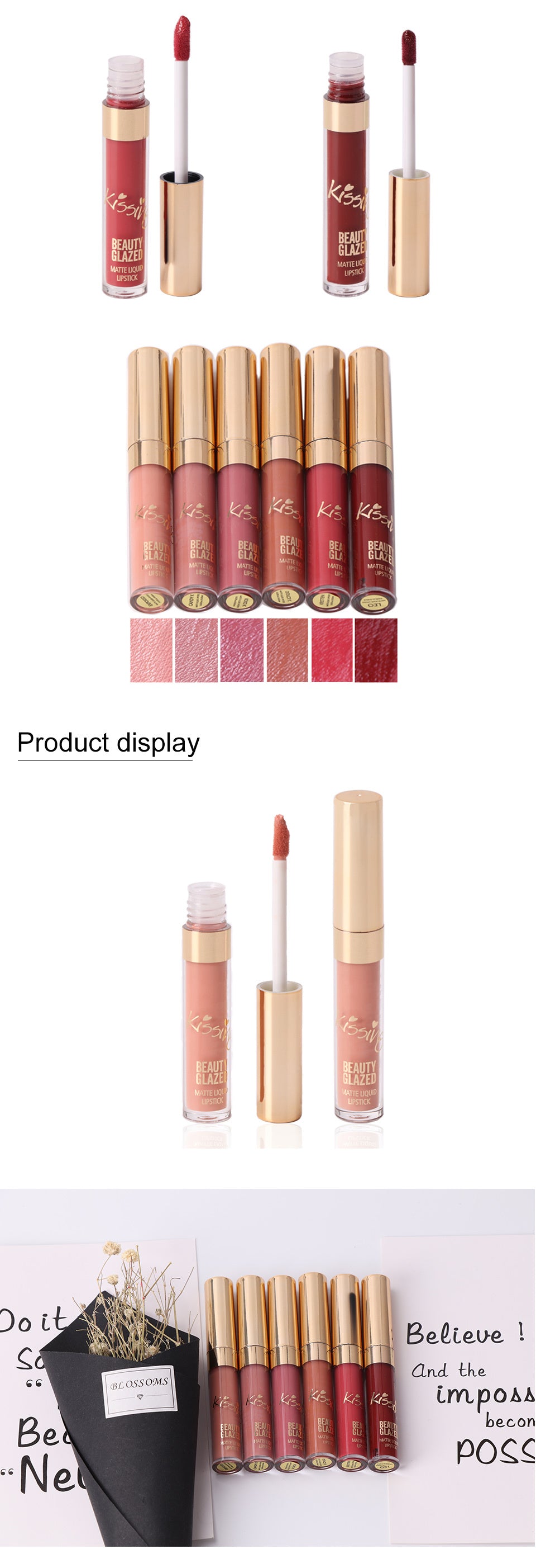 Krispfy Cosmetics 6Pcs/set Liquid Matte Lipstick Easy To Wear Long-lasting Lip