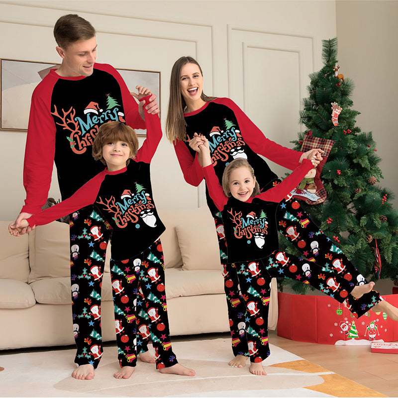 Cartoon Printed Round Neck Long Sleeve Holiday Pajamas Parent-child Suit