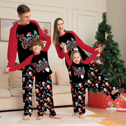 Cartoon Printed Round Neck Long Sleeve Holiday Pajamas Parent-child Suit