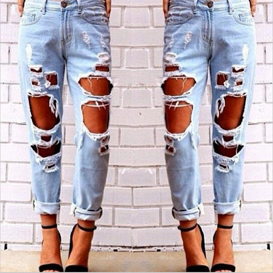 Krispfy.com - Orignals Explosion Europe Code loose wild sexy big hole beggar exaggerated boyfriend jeans