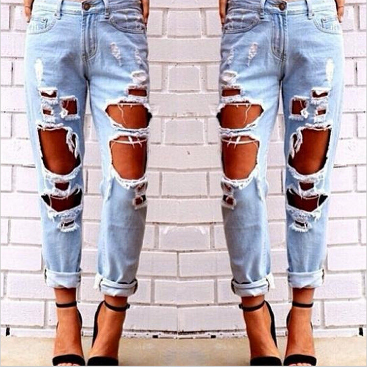 Krispfy.com - Orignals Explosion Europe Code loose wild sexy big hole beggar exaggerated boyfriend jeans