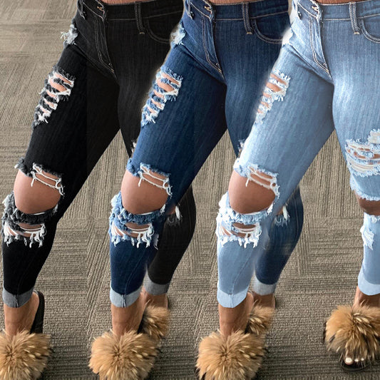 Explosion style ripped denim trousers