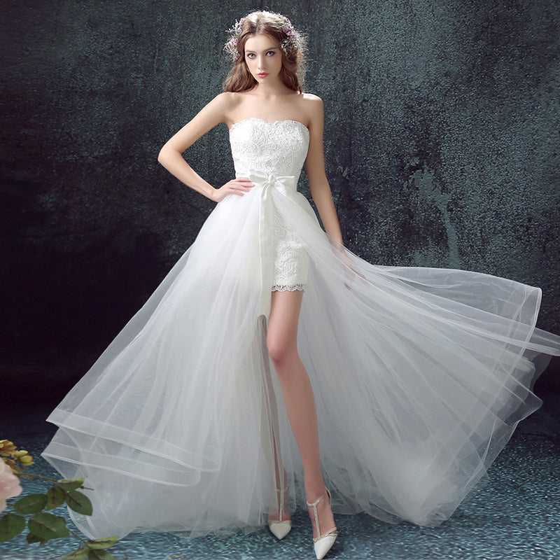 Krispfy.com Sexy Detachable Skirt Mermaid Tulle Lace Appliques Short Wedding Dress New Wedding Dresses