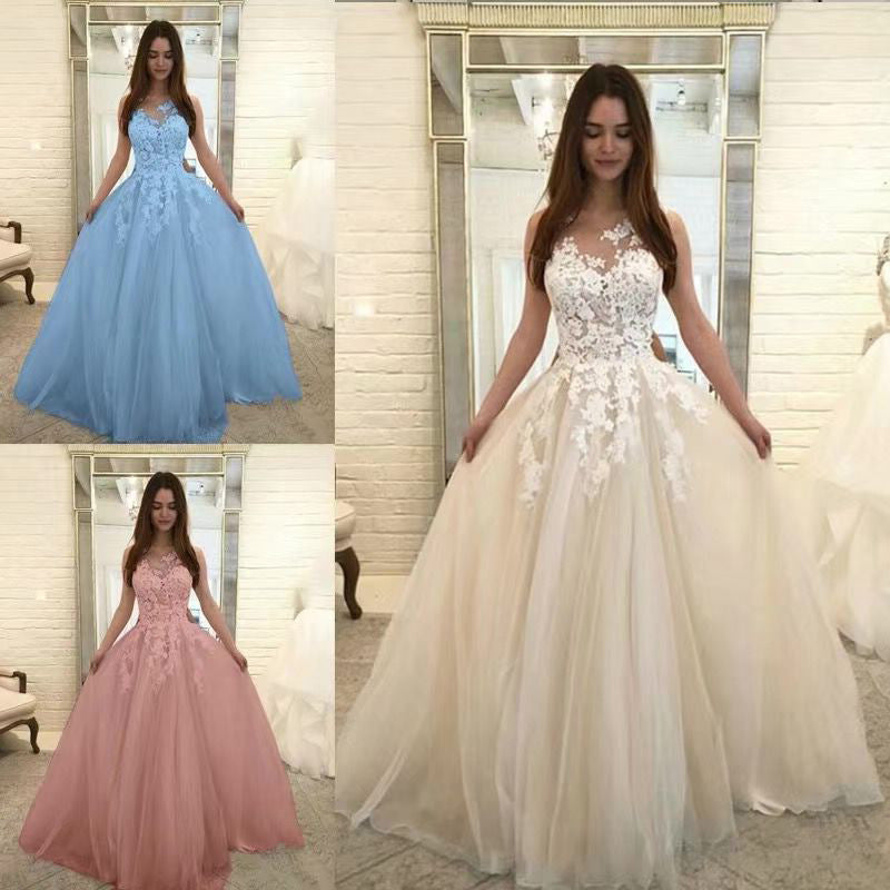 Krispfy.com - Women Wedding Dress Sleevless Flowers Lace Dress