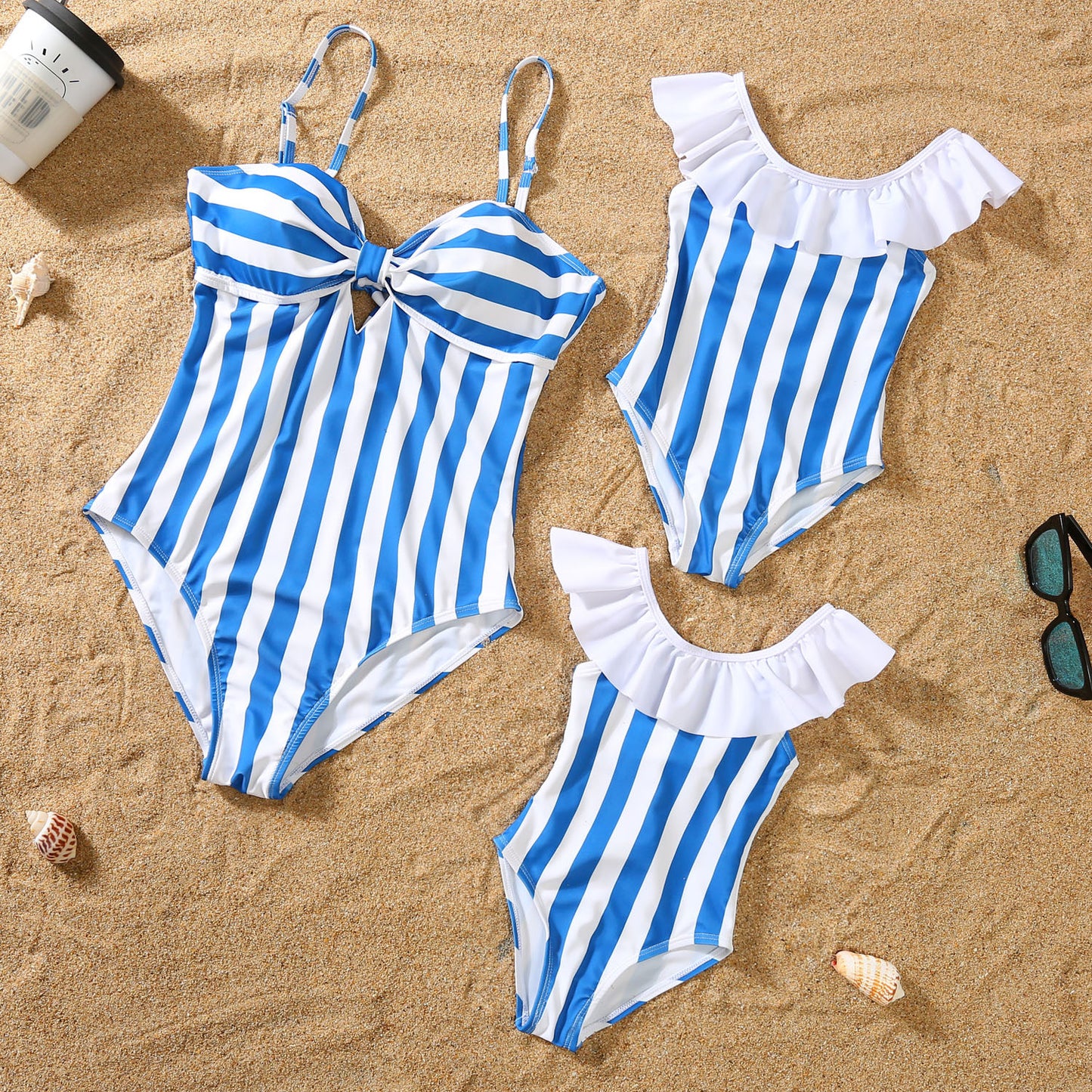 Parent-child Bikini Blue And White Stripe Swimsuit
