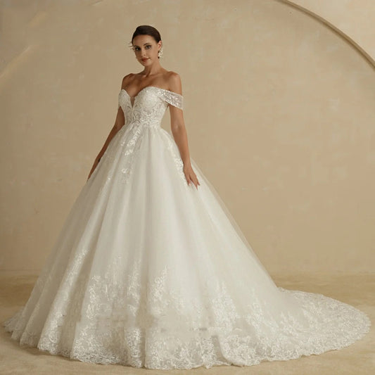 Krispfy.com Off-Shoulder Bridal Main Wedding Dress Elegant Court Style High-grade Luxury French Light Door Yarn