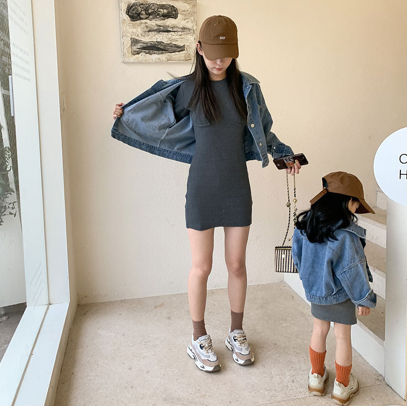 Casual Denim Jacket Stretch Knitted Skirt Suit