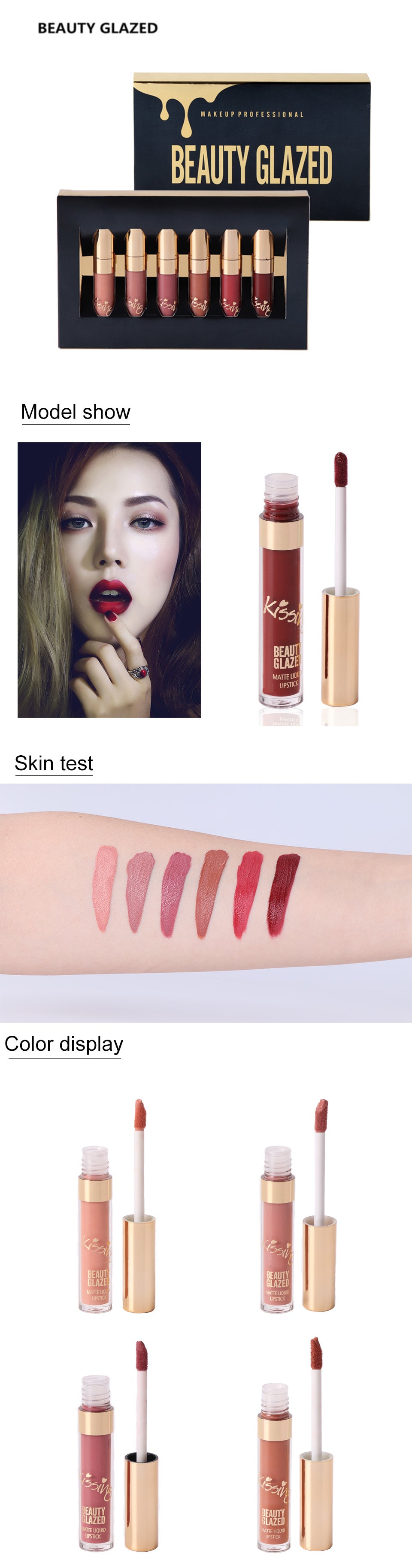Krispfy Cosmetics 6Pcs/set Liquid Matte Lipstick Easy To Wear Long-lasting Lip
