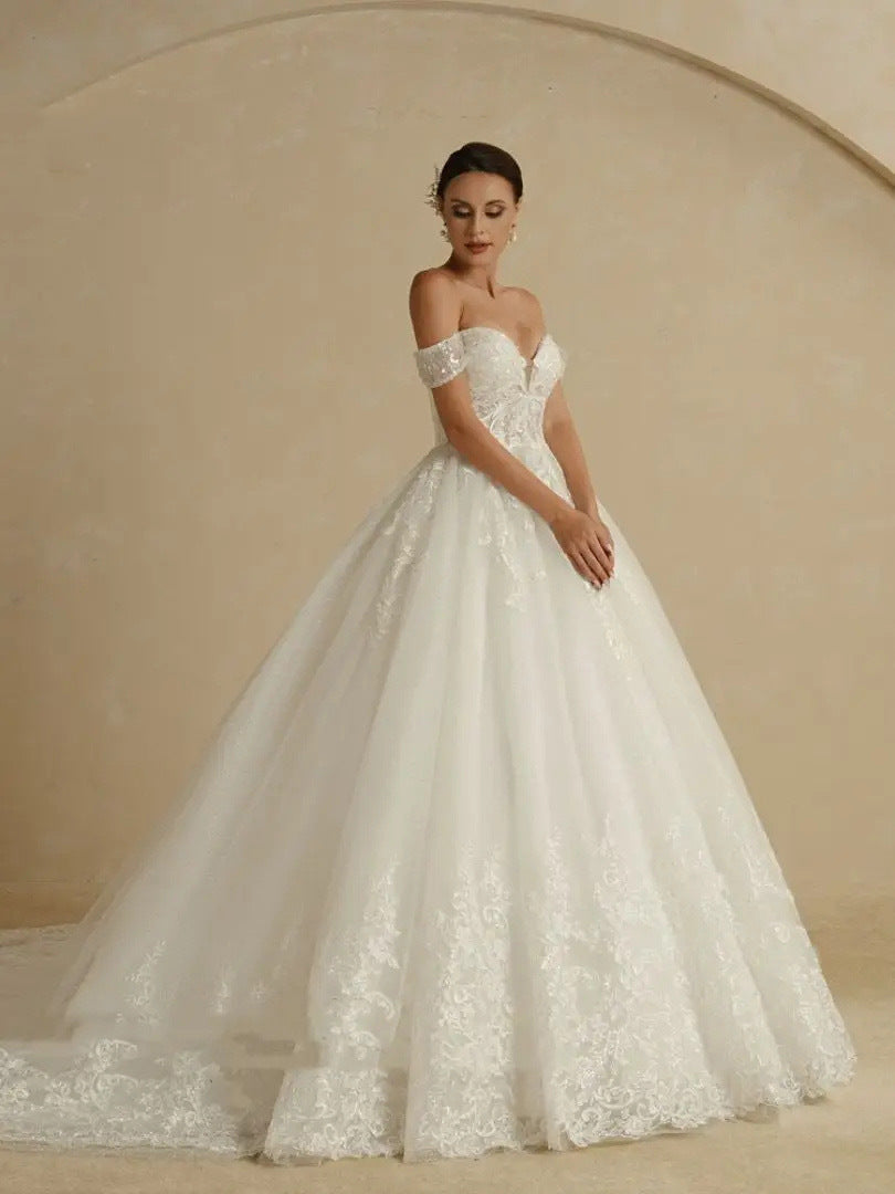 Krispfy.com Off-Shoulder Bridal Main Wedding Dress Elegant Court Style High-grade Luxury French Light Door Yarn