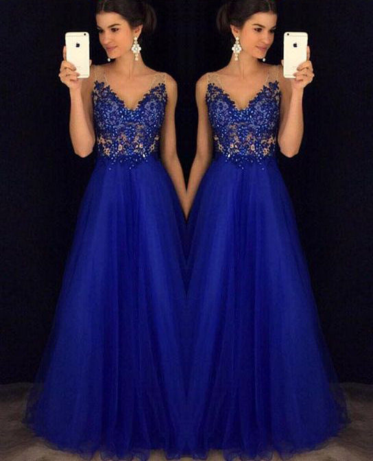 Dress Backless Beaded Ball Elegant Long Dress Blue Chiffon Dress Spot