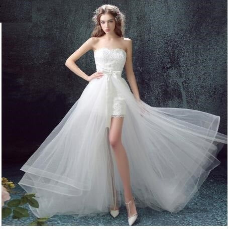 Krispfy.com Sexy Detachable Skirt Mermaid Tulle Lace Appliques Short Wedding Dress New Wedding Dresses