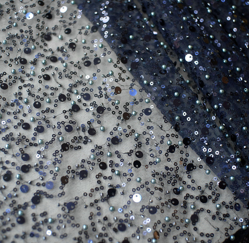 Krispfy.com Sequined Pearl Embroidery Lace I Single Sleeve Dress