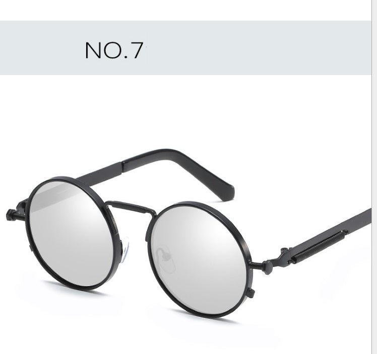 New spring mirror leg sunglasses Metal round frame retro sunglasses Colorful reflective European and American trend sunglasses