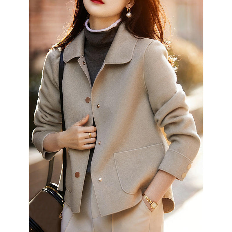 Women's Lightweight Autumn Short Coat - Single Breasted Turn Down Collar Long Sleeve Casual Outwear Jacket