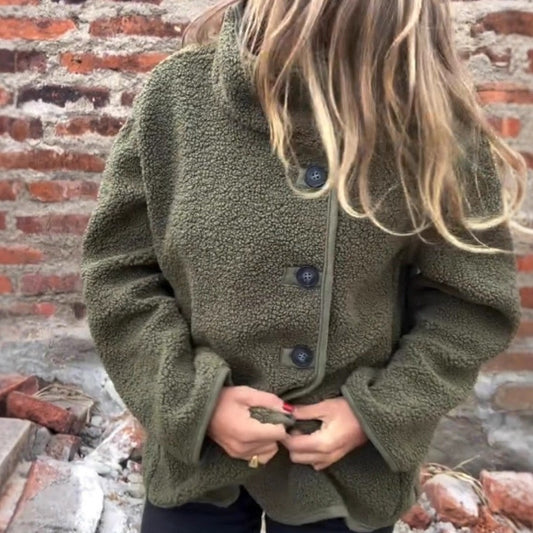 Button Furry Coat Lapel Button Loose And Warm Fleece Shirt