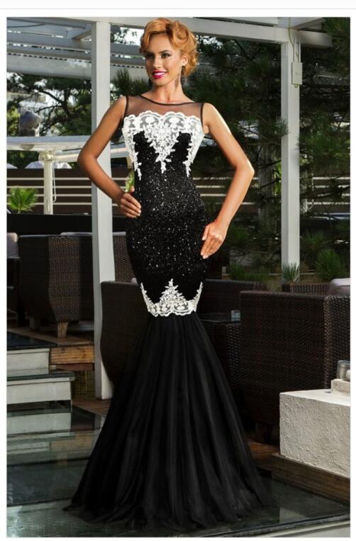 Krispfy.com Orignals Long Skirt Sexy Sleeveless I Sequin Mesh Stitching Banquet Evening Dress I Dew Backpack Hip Fishtail I Mopping Dress