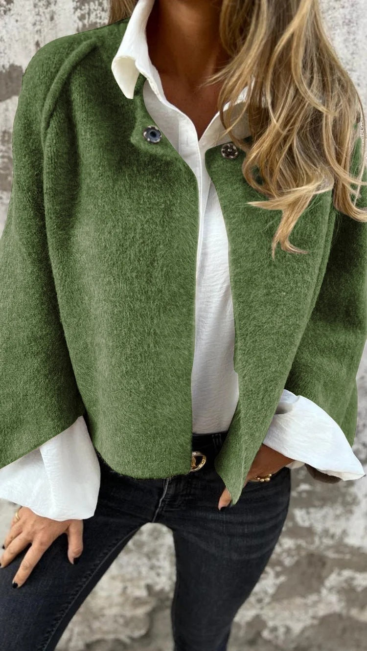 Women's Batwing Sleeve Cardigan Ins Fashion Cropped Jacket Tops Autumn And Winter Loose Short Cashmere Coat