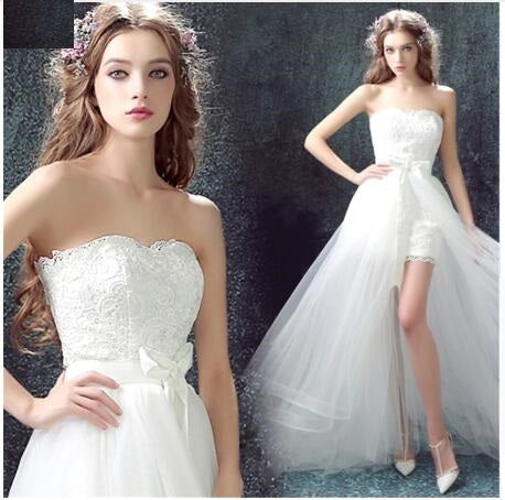 Krispfy.com Sexy Detachable Skirt Mermaid Tulle Lace Appliques Short Wedding Dress New Wedding Dresses