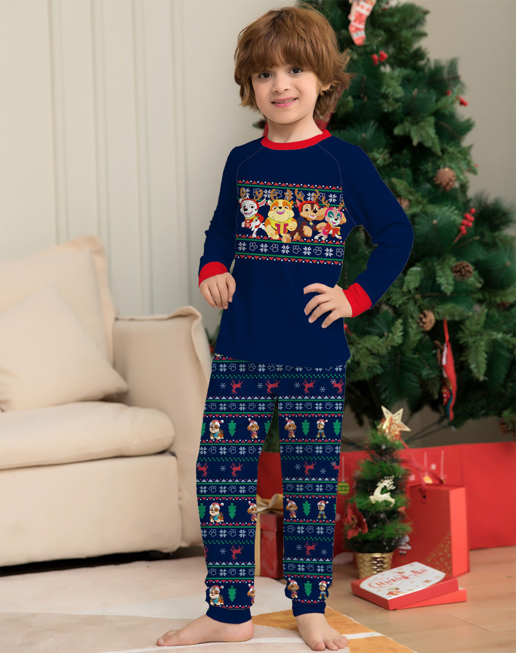 Printed Christmas Parent Child Suit Holiday Lovely Home Dress Pajamas