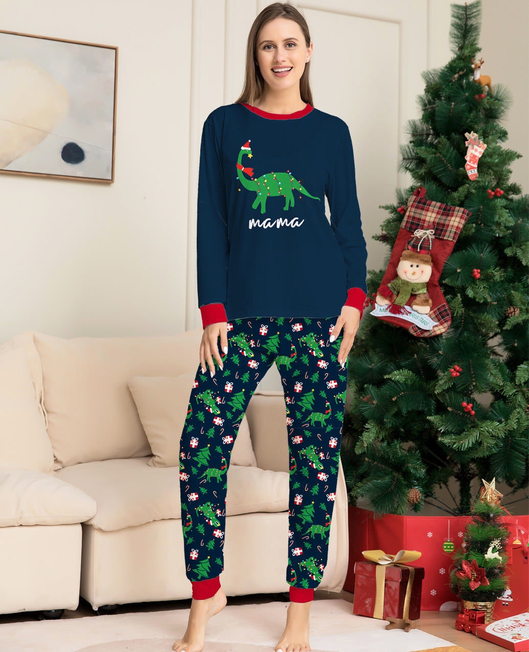 New Dinosaur Letter Print Christmas Parent Child Pajama Set