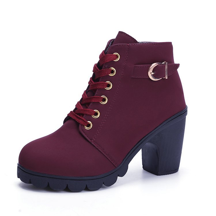 Krispfy Orignals USA - Chunky Block Heel Boots Buckle Ankle Boots I Women Shoes
