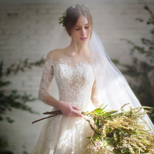 Krispfy.com - Wedding Dress Bride Lace I Sleeves Dress