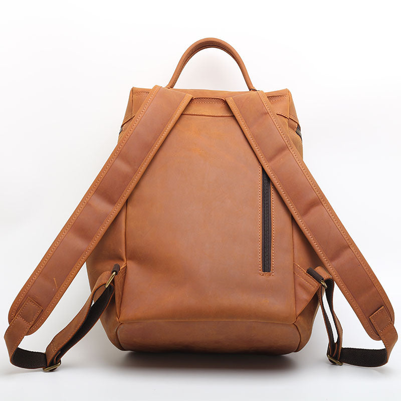 Classic Retro Backpack Crazy Horse Leather Cowhide Multi-compartment