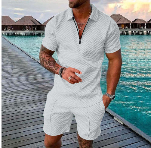 Krispfy Orignals - Men's Casual Color Contrast POLO Zip Lapel Shirt Short Sleeve Suit - Luxury Edition