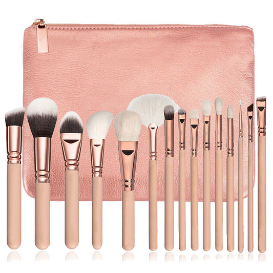 Krispfy.com 15 Makeup Brush With Bag  Rose Gold Makeup Brush Multi-function Makeup Tool Set