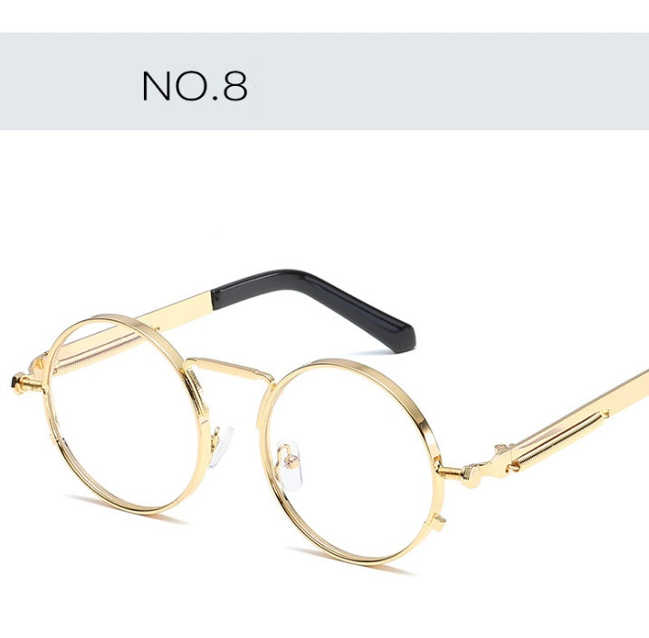 New spring mirror leg sunglasses Metal round frame retro sunglasses Colorful reflective European and American trend sunglasses