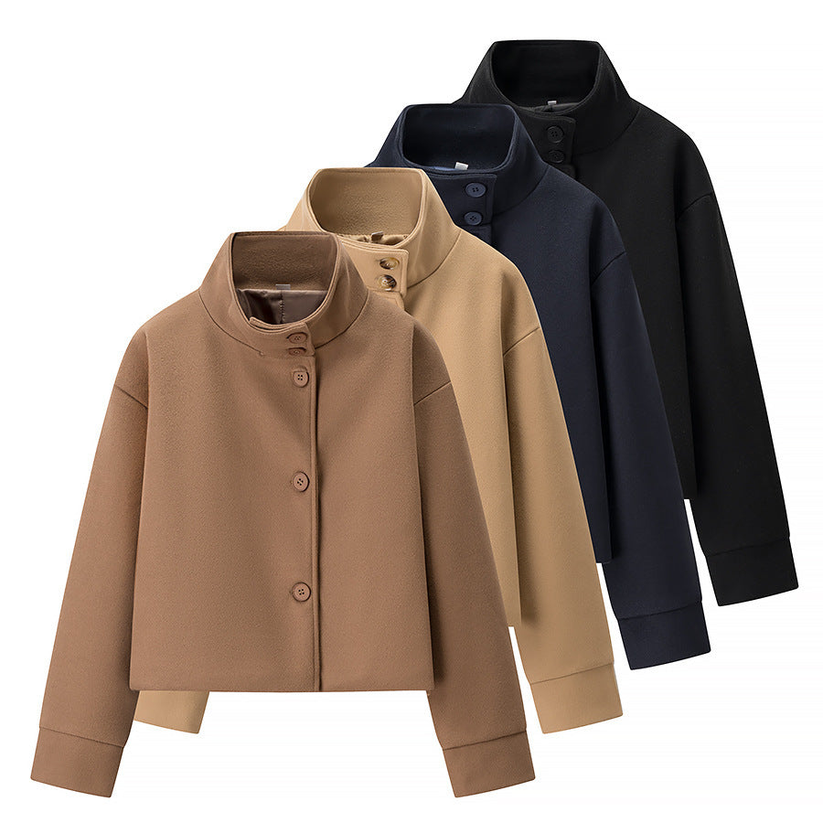 Commuter's All-matching Stand Collar Breasted Woolen Coat