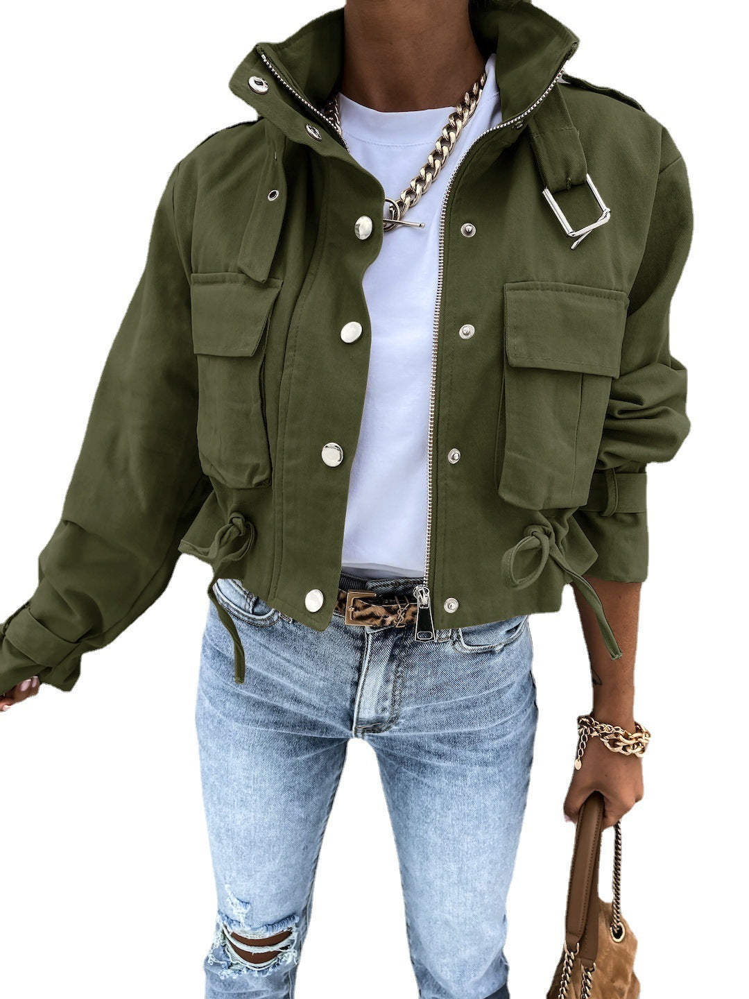 Autumn And Winter Motorcycle Jacket Coat Short Polyester Fiber Top